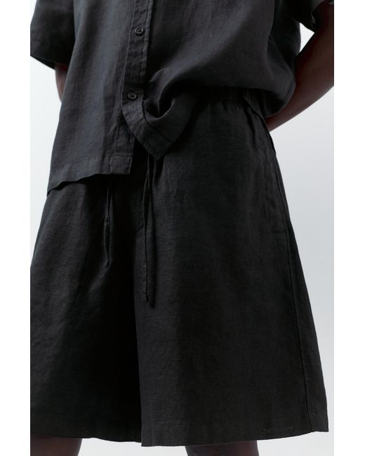 Pull&Bear Black 100% Linen Bermuda Sweat Shorts for men
