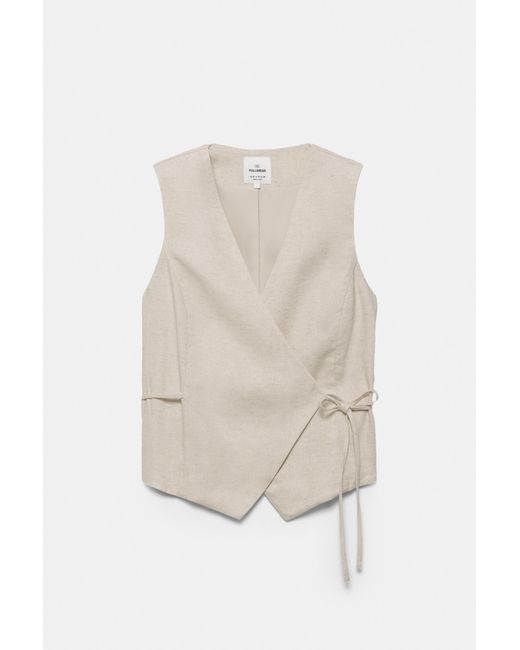 Pull&Bear Natural Linen Blend Wrap Vest
