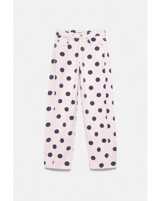 Pull&Bear White Polka Dot Barrel Jeans