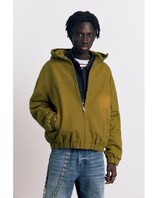 Pull&Bear Blue Hooded Jacket With Faded Detail for men