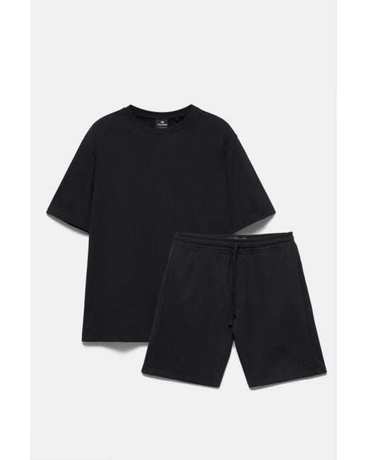 Pull&Bear Blue Pack Of Bermuda Jogger Shorts And T-Shirt for men