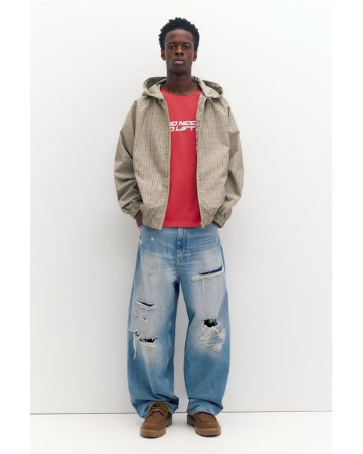 Pull&Bear Multicolor Lightweight Checked Hooded Raincoat for men