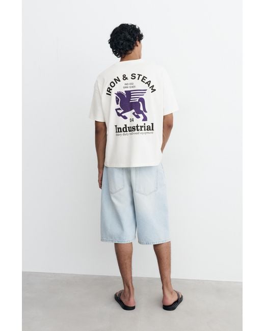 Pull&Bear White Boxy T-Shirt With Embroidered Graphic for men