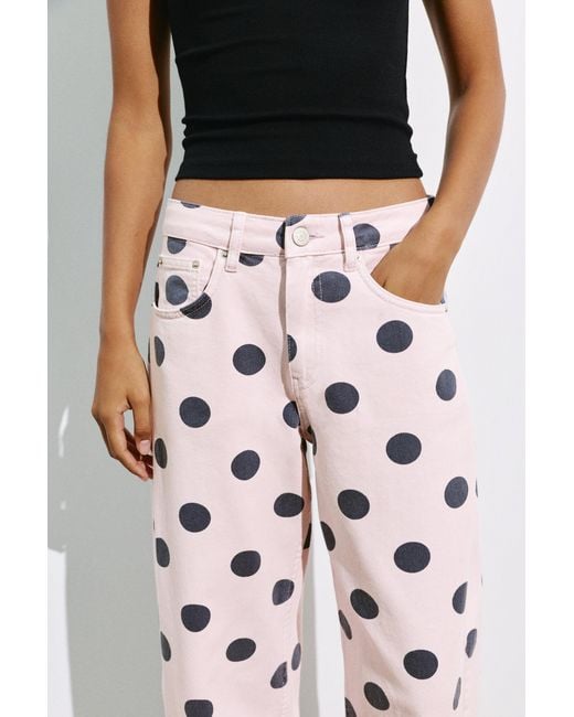 Pull&Bear White Polka Dot Barrel Jeans