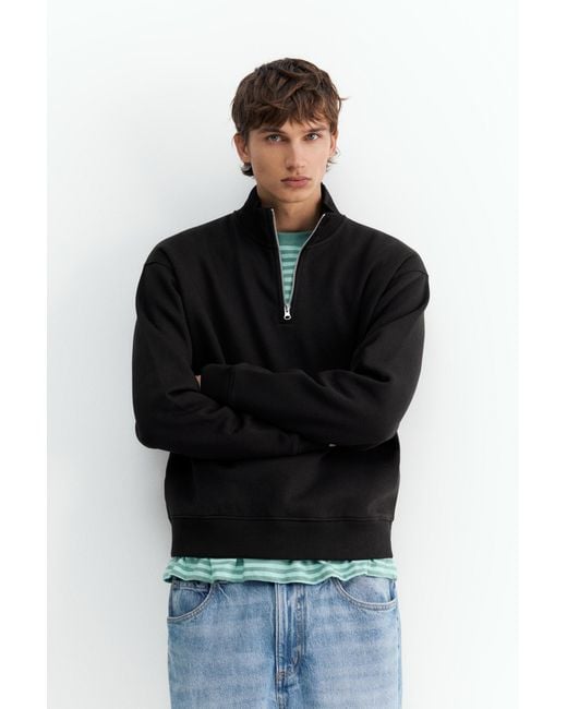 Pull&Bear Black Quarter-Zip Sweatshirt for men