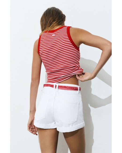 Pull&Bear Black Striped Embroidered Tank Top
