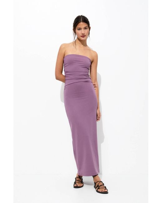 Pull&Bear Purple Long Strapless Gathered Dress