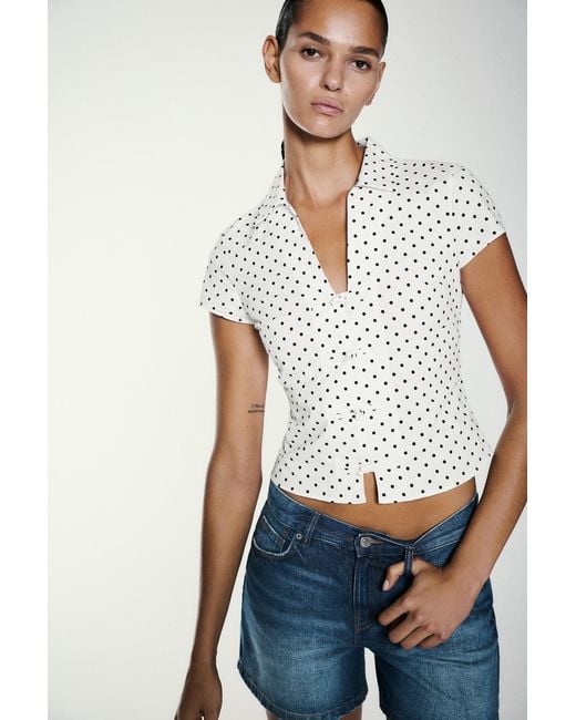 Pull&Bear Blue Fitted Toggle Shirt