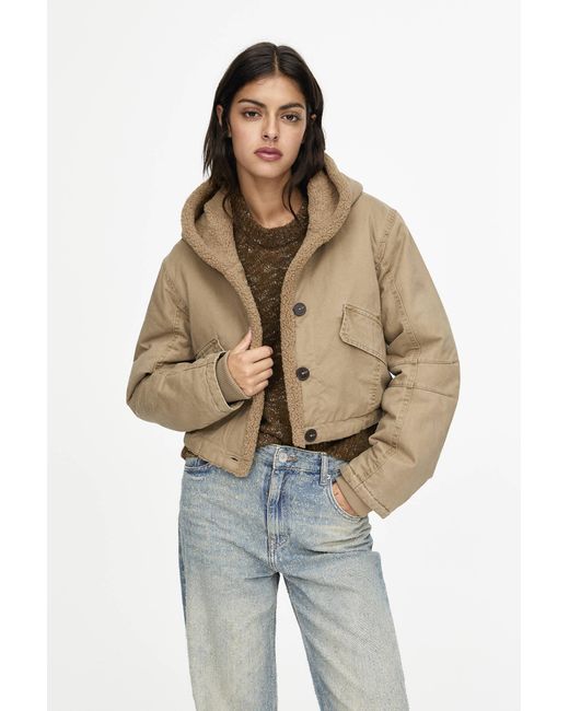 Pull&Bear Multicolor Cropped Jacket With Faux Shearling Lining