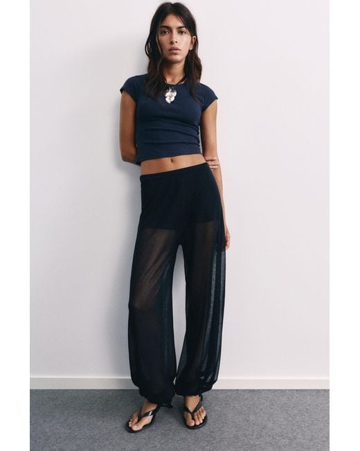 Pull&Bear Blue Semi-Sheer Sarouel Trousers