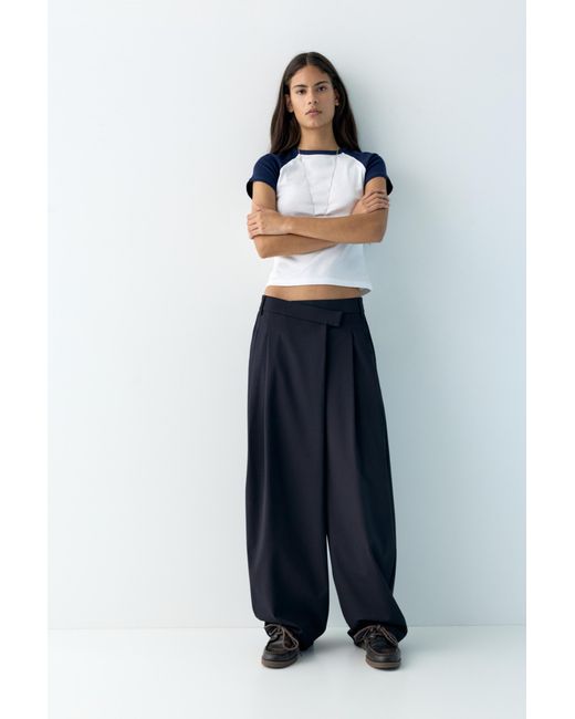 Pull&Bear Blue Crossover Waist Smart Trousers