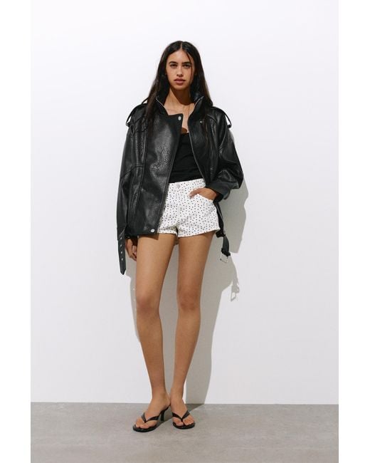 Pull&Bear Black Leather Effect High Neck Jacket