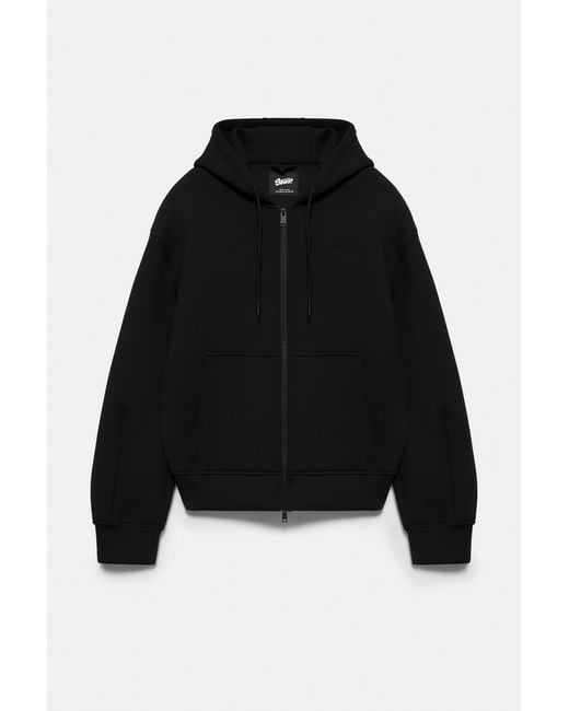 Pull&Bear Black Neoprene-Effect Zip-Up Hoodie for men