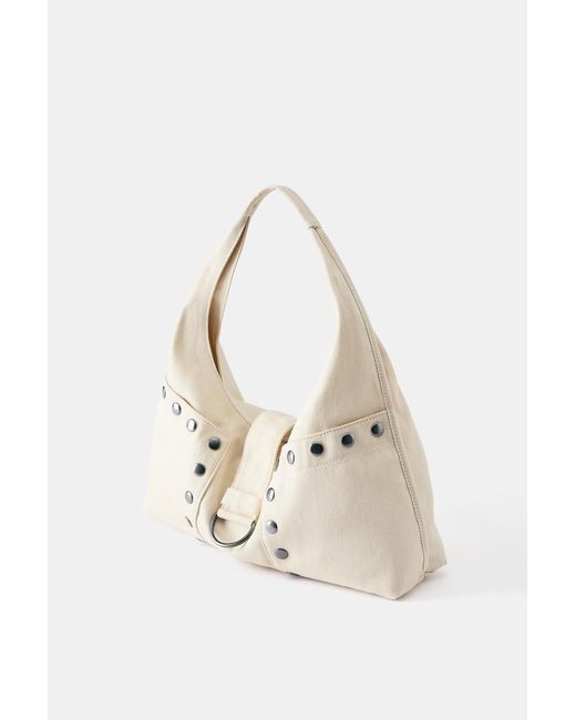 Pull&Bear Natural Studded Shoulder Bag