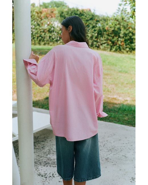 Pull&Bear Pink Striped Oversize Shirt