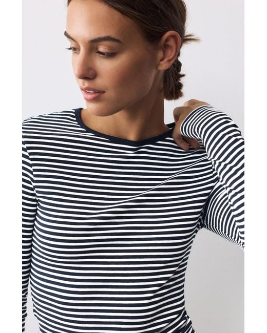 Pull&Bear Blue Fitted Long Sleeve T-Shirt