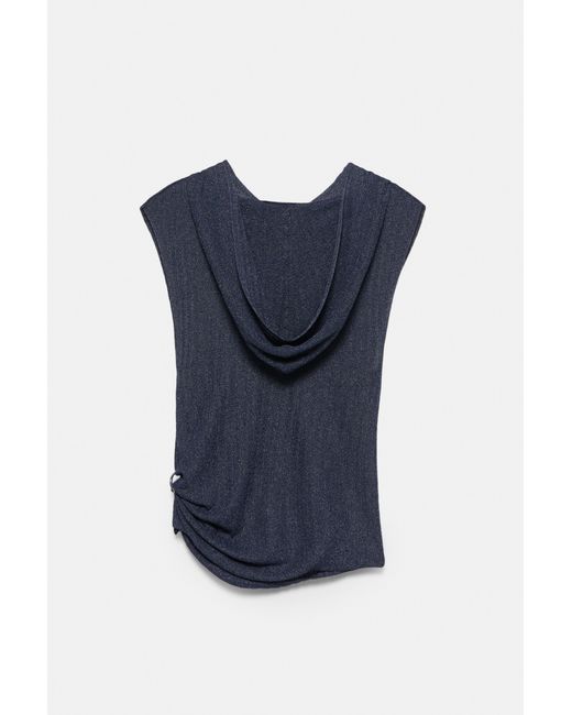 Pull&Bear Blue Hooded Eyelet Top Karoline Vitto