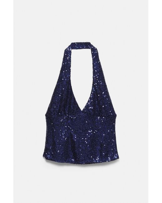 Pull&Bear Blue Sequin Halter Top