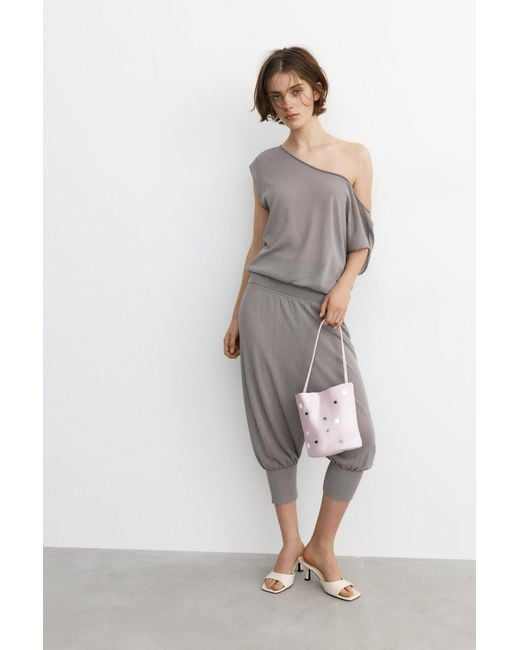 Pull&Bear Top Met Elastische Taille in het Gray