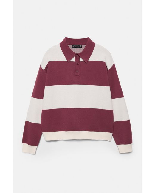 Pull&Bear Red Paneled Knit Polo Shirt for men