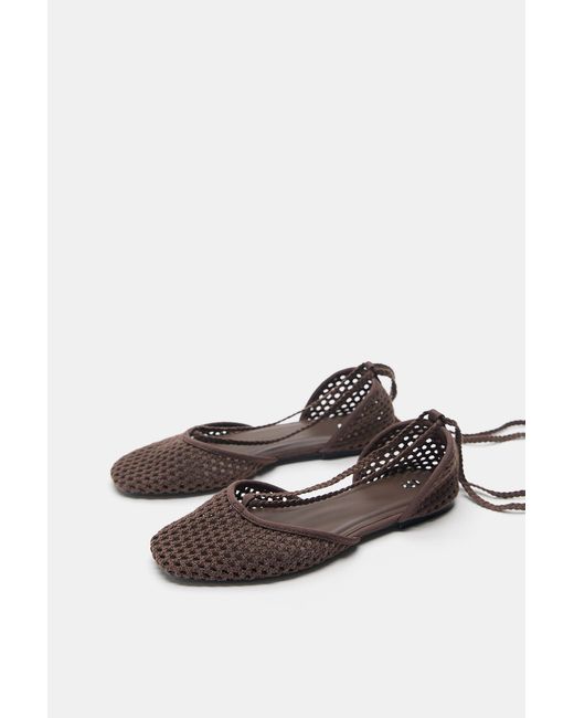 Pull&Bear Brown Crochet Strappy Ballet Flats
