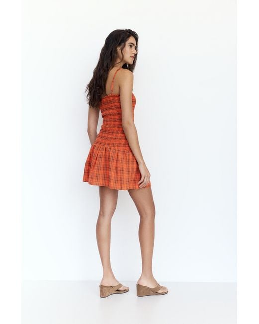 Pull&Bear Red Check Smocked Dress