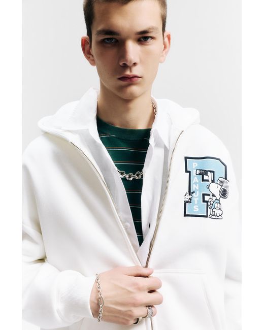 Pull&Bear Blue Peanuts Zip-Up Hoodie for men