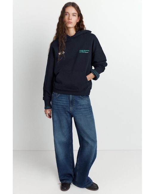 Pull&Bear Blue Star And Slogan Hoodie