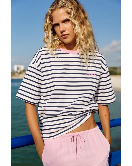 Pull&Bear Blue Oversize Striped T-Shirt