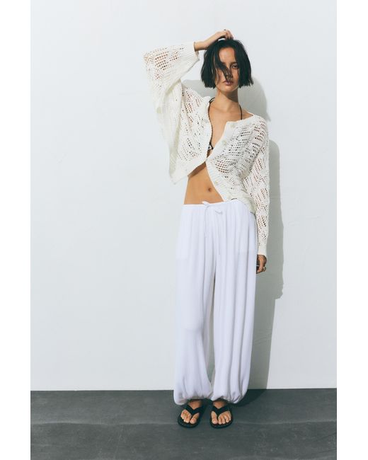 Pull&Bear White Oversize Cutwork Knit Cardigan
