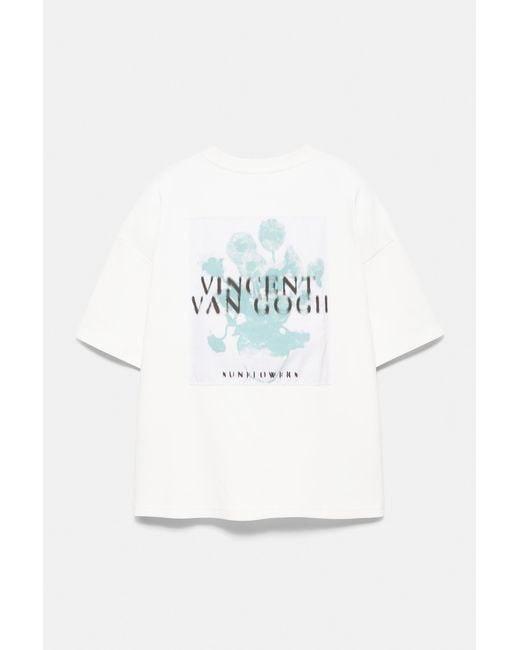 Pull&Bear White Short Sleeve Van Gogh T-Shirt for men