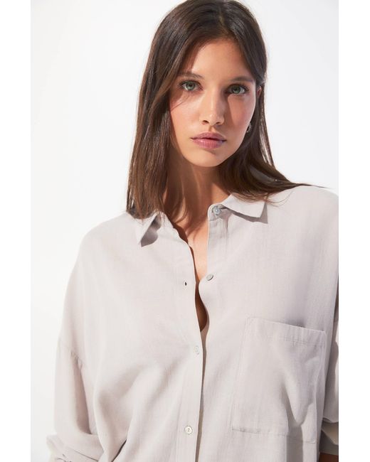 Pull&Bear White Rustikales Oversize-Hemd