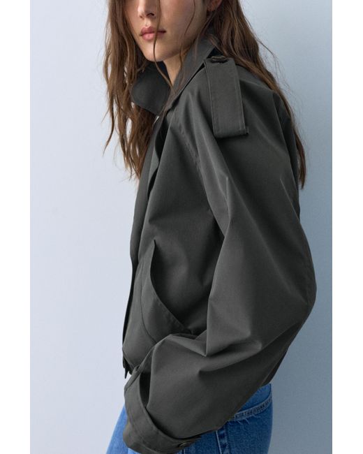 Pull&Bear Gray Balloon Short Trench Coat