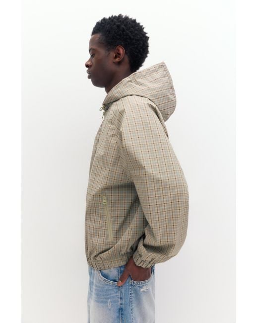 Pull&Bear Multicolor Lightweight Checked Hooded Raincoat for men
