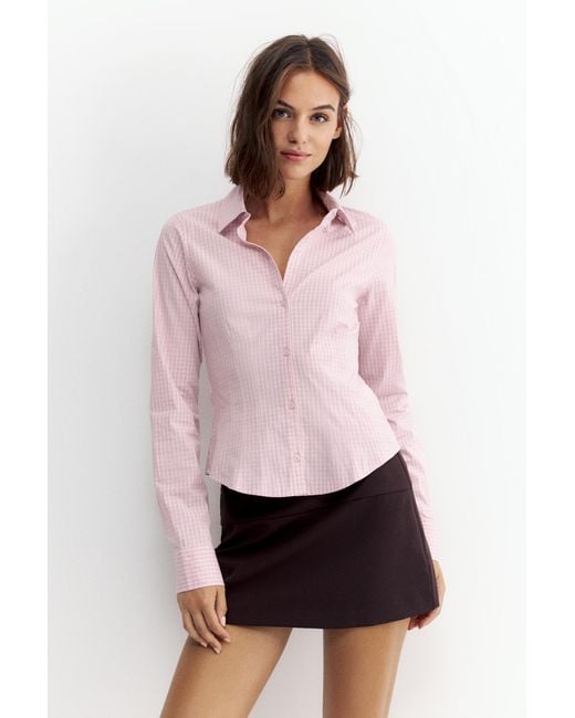 Pull&Bear Pink Fitted Wide-Cuff Shirt