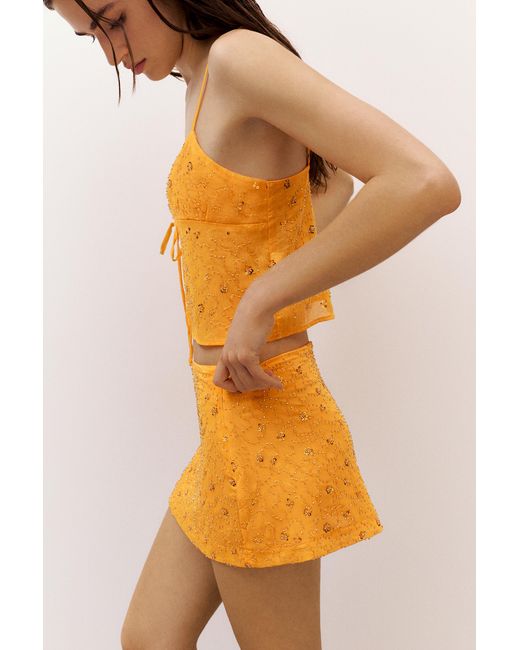 Pull&Bear Orange Sequin Mini Skirt