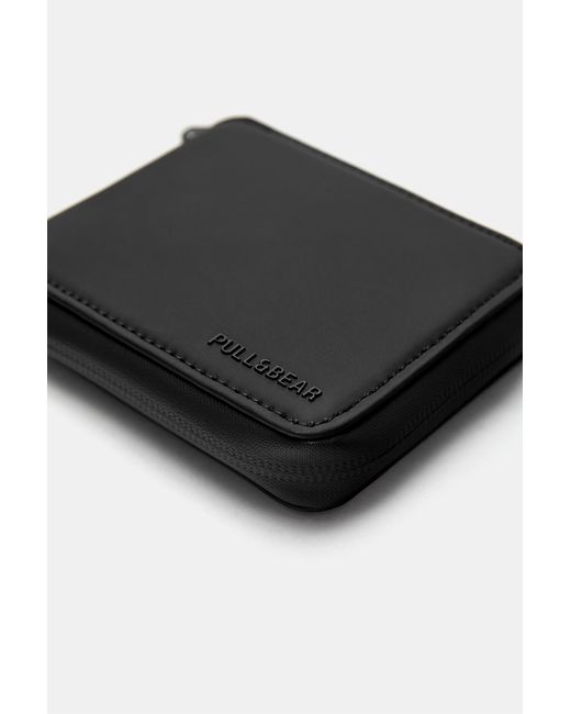 Pull&Bear Black Rubberised Wallet for men