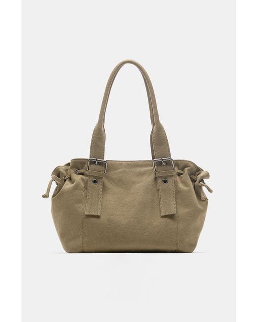 Pull&Bear Natural Buckle Detail Shopper Bag
