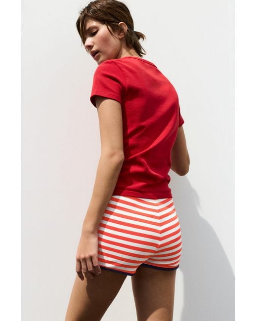 Pull&Bear Orange Striped Ribbed Mini Shorts