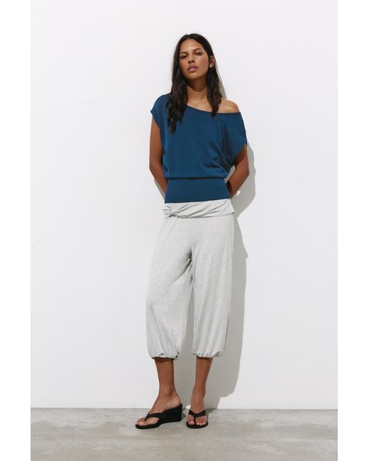 Pull&Bear Blue Short Sleeve Asymmetric Knit Top