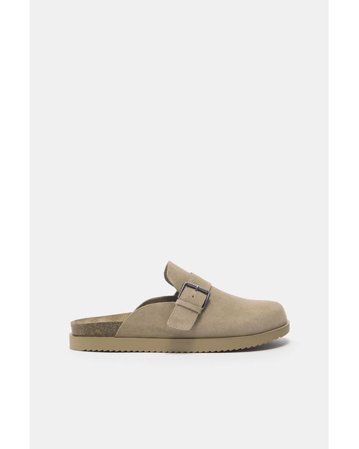 Pull&Bear Natural Leather Buckle Clogs for men