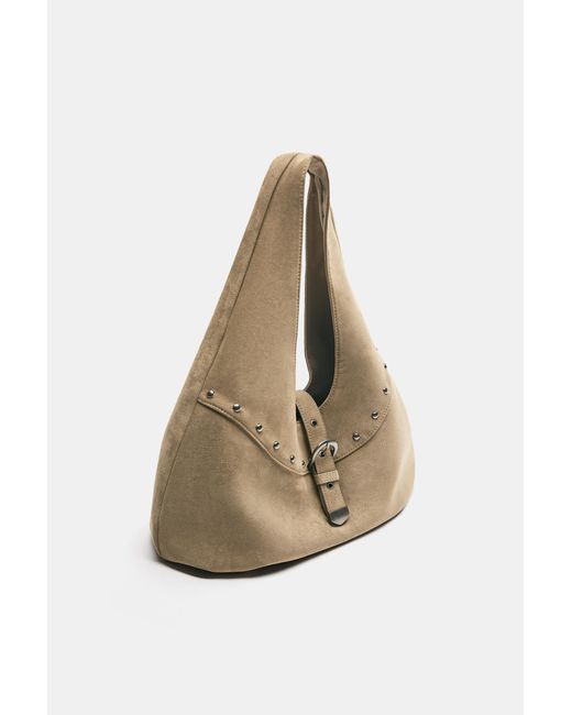 Pull&Bear Natural Studded Buckle Tote Bag