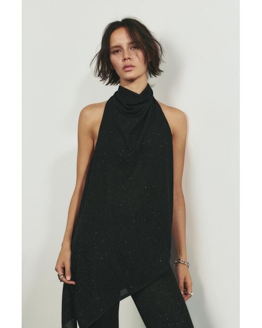 Pull&Bear Black Shimmery Halter Neck Top