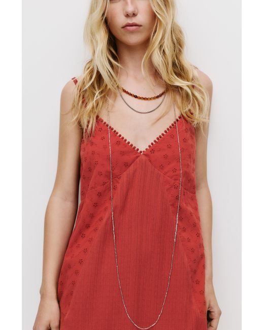 Pull&Bear Red Short Patchwork Dress With Embroidery