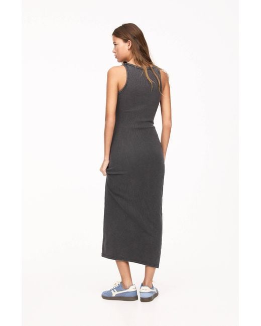 Pull&Bear Multicolor Geripptes Midikleid Mit Trägern