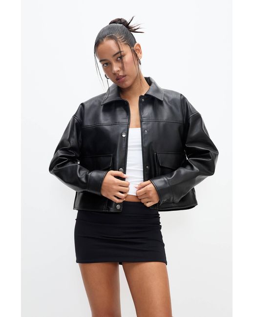 Pull&Bear Blue Faux Leather Jacket With Pockets