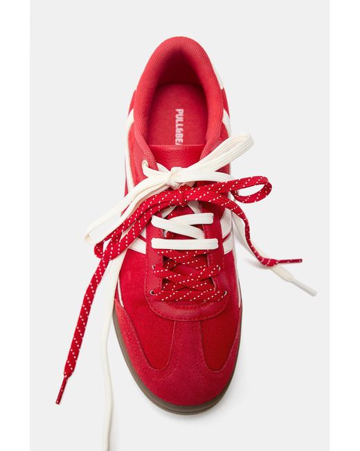 Pull&Bear Red Retro Trainers With Detail