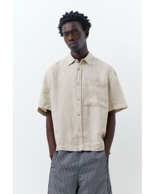 Pull&Bear Natural 100% Linen Short Sleeve Shirt for men
