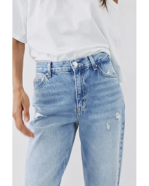 Pull&Bear Blue Ripped Mom Fit Jeans