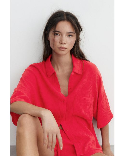 Pull&Bear Red Short Sleeve Crepe Shirt